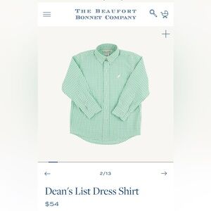 Green + white boys button up